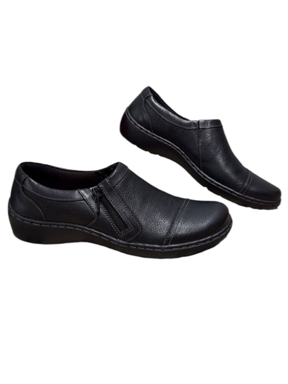 Clarks Cora Giny Loafers Shoes Black Leather Sz 8